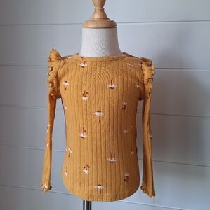 Cat&Jack Yellow Ribbed Long Sleeve Top with Floral Design